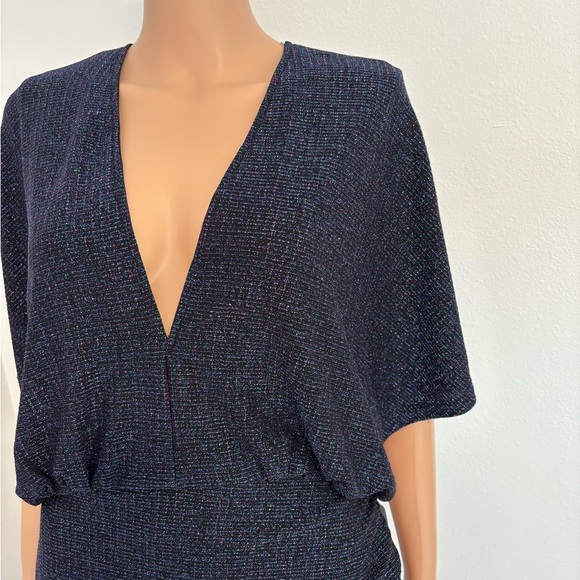 Harlyn Blue V-Neck Asymmetrical Metallic Dolman Sleeve Cocktail Dress size large - Picture 5 of 11